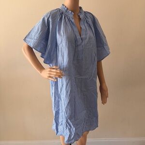 H&M Blue & White Striped Flutter-Sleeve Tunic